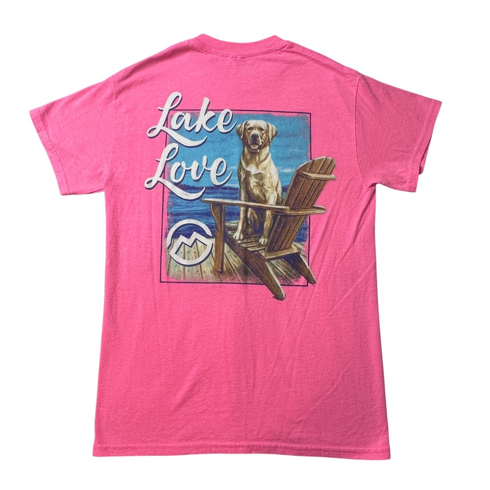 Magellan‎ T-Shirt Womens S Pink Lake Love Dog Graphic Short Sleeve Outdoor Tee